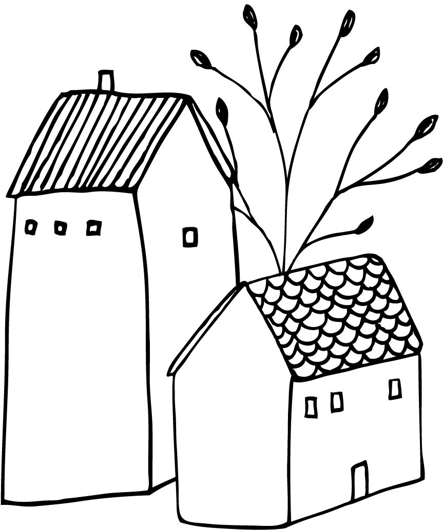 Hand Drawn Clip Art Illustrations Small Town Doodles - House Doodle Png (880x1049)