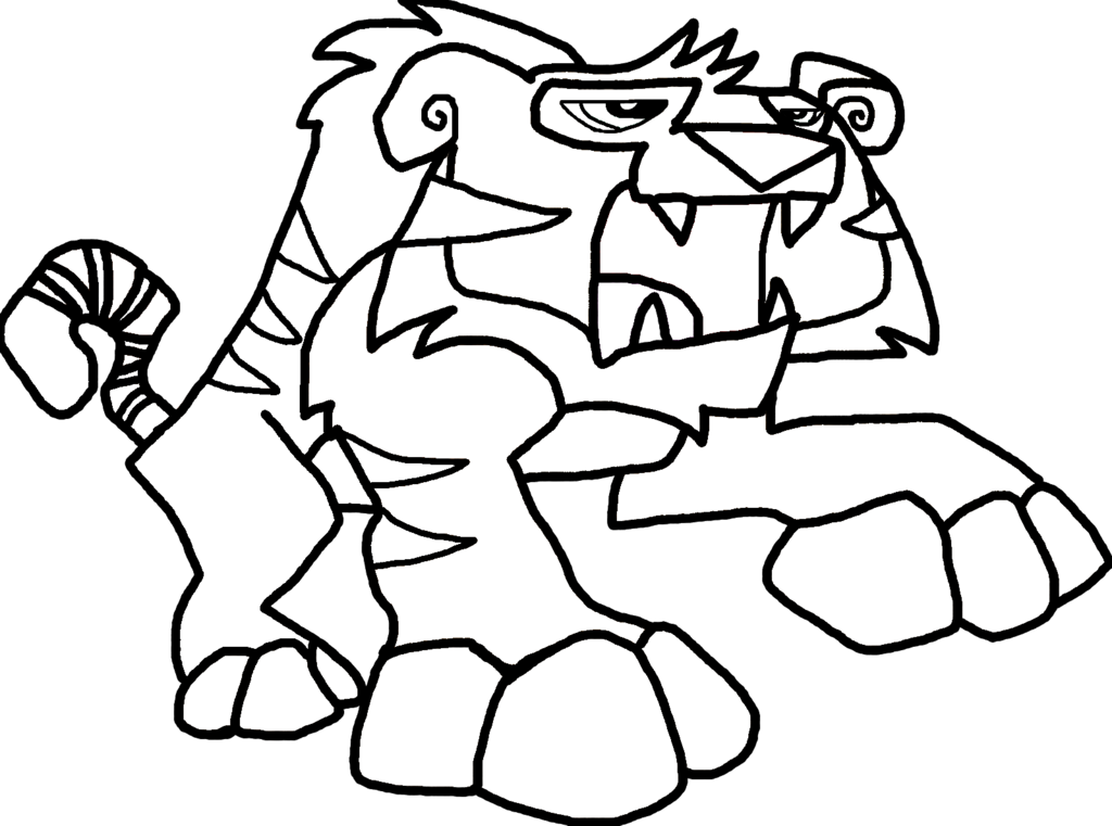 Animal Jam Tiger Clipart Black And White - Animal Jam Tiger Coloring (1024x761)