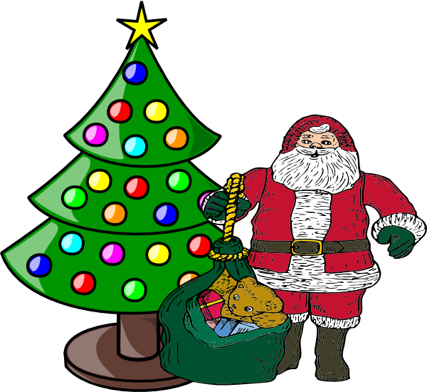 Christmas Tree With Santa Claus Clip Art At Clker Com - Santa Claus And Christmas Tree Clip Art (600x550)