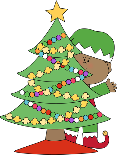 Elf Behind A Christmas Tree - Behind Cliparts (378x500)