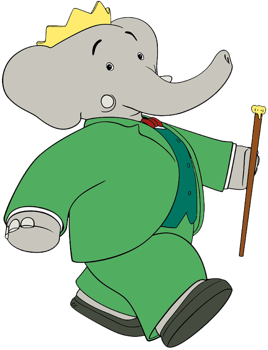 Babar, Badou Waving King Babar Walking With Scepter - Babar Cartoons (528x690)