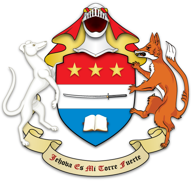 Per Fess Gules And Azure, On A Fess Argent Between - Crest (612x584)