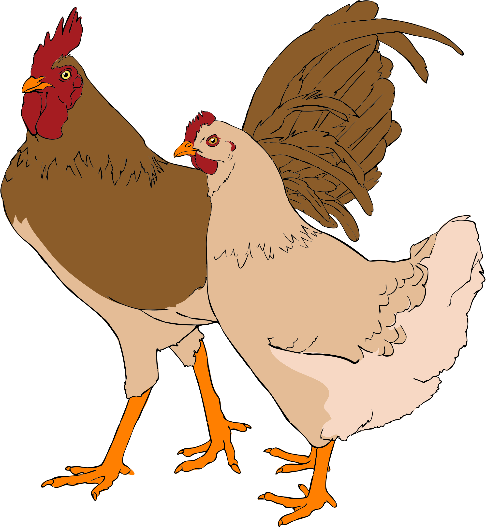 File - Rooster And Hen Clip Art (2000x2182)