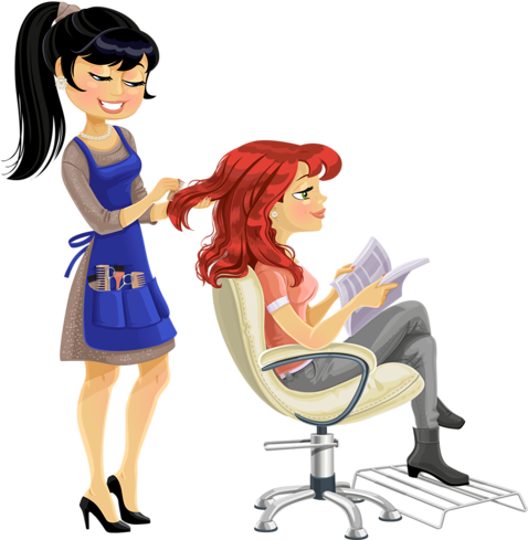 Barber Combing Cute Client Girl Vector Image On Vectorstock - Hairdresser Clipart (477x500)