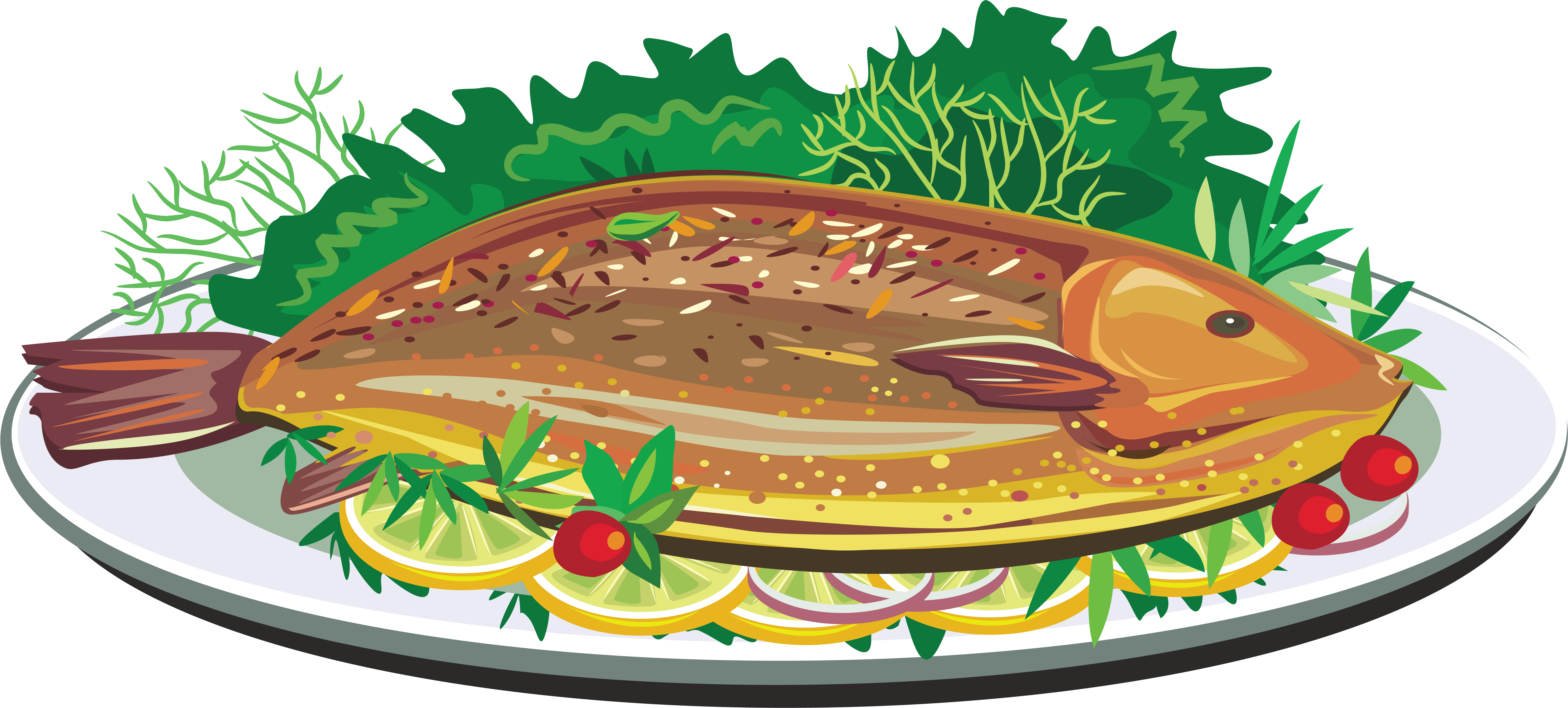 Fried Fish Dish Clip Art - Fried Fish Clip Art (7340x3378)