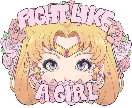 Girl Kawaii Pink Roses Feminism Sailor Moon Transparent - Fight Like A Girl Sailor Moon Sticker (500x375)