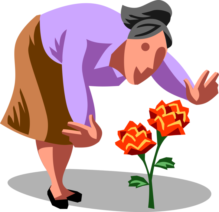 Vector Illustration Of Gardener Stops To Smell The - Illustration (724x700)