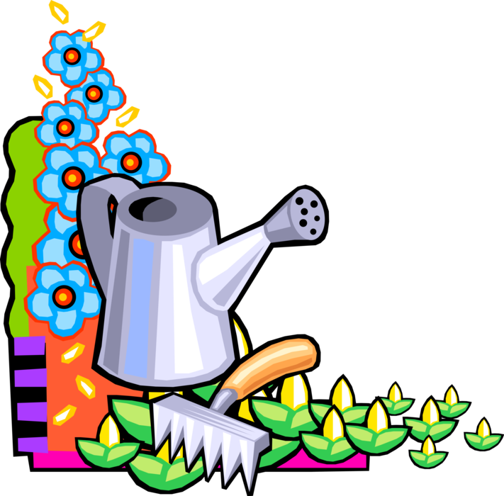 Vector Illustration Of Watering Can Or Watering Pot - Gardening Border Clip Art (711x700)