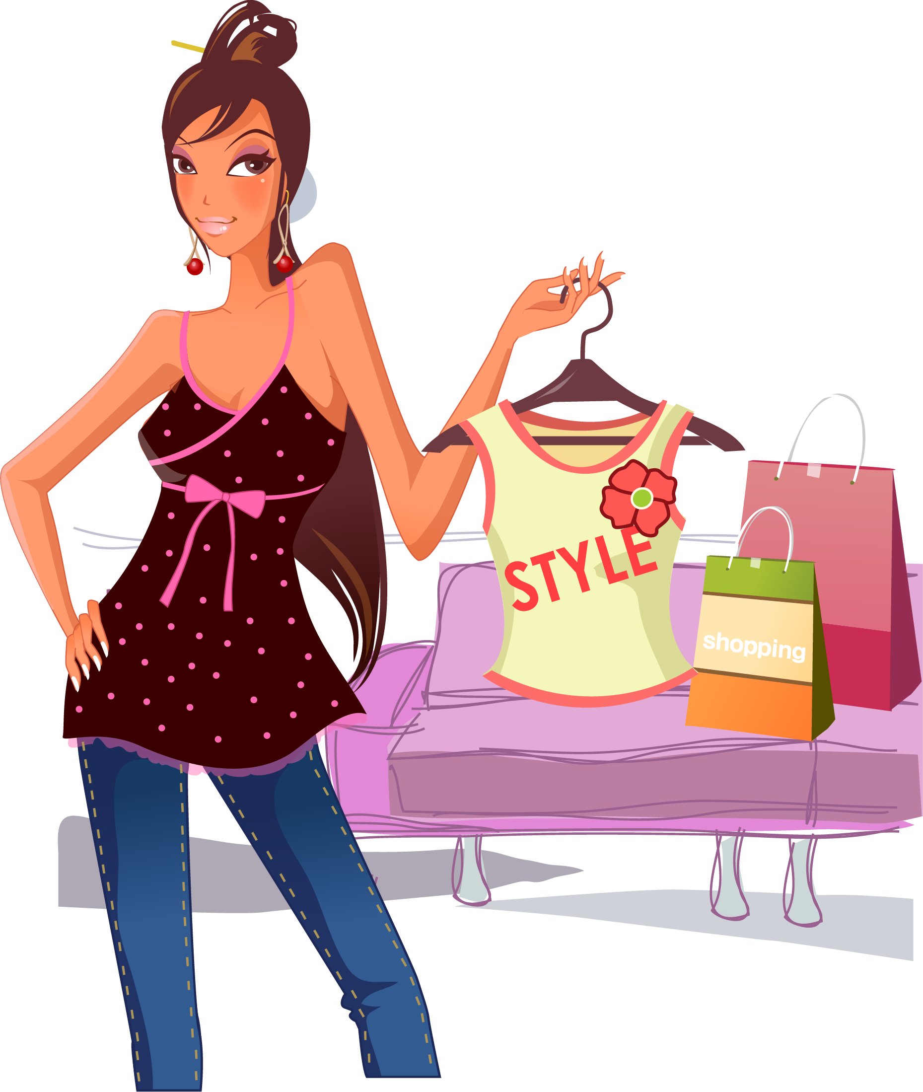 Shopping Mall Girl - Png Woman Shopping Vector (1859x2199)