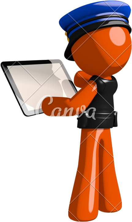 Orange Man Police Officer Viewing Tablet Computer Back - Police (535x800)