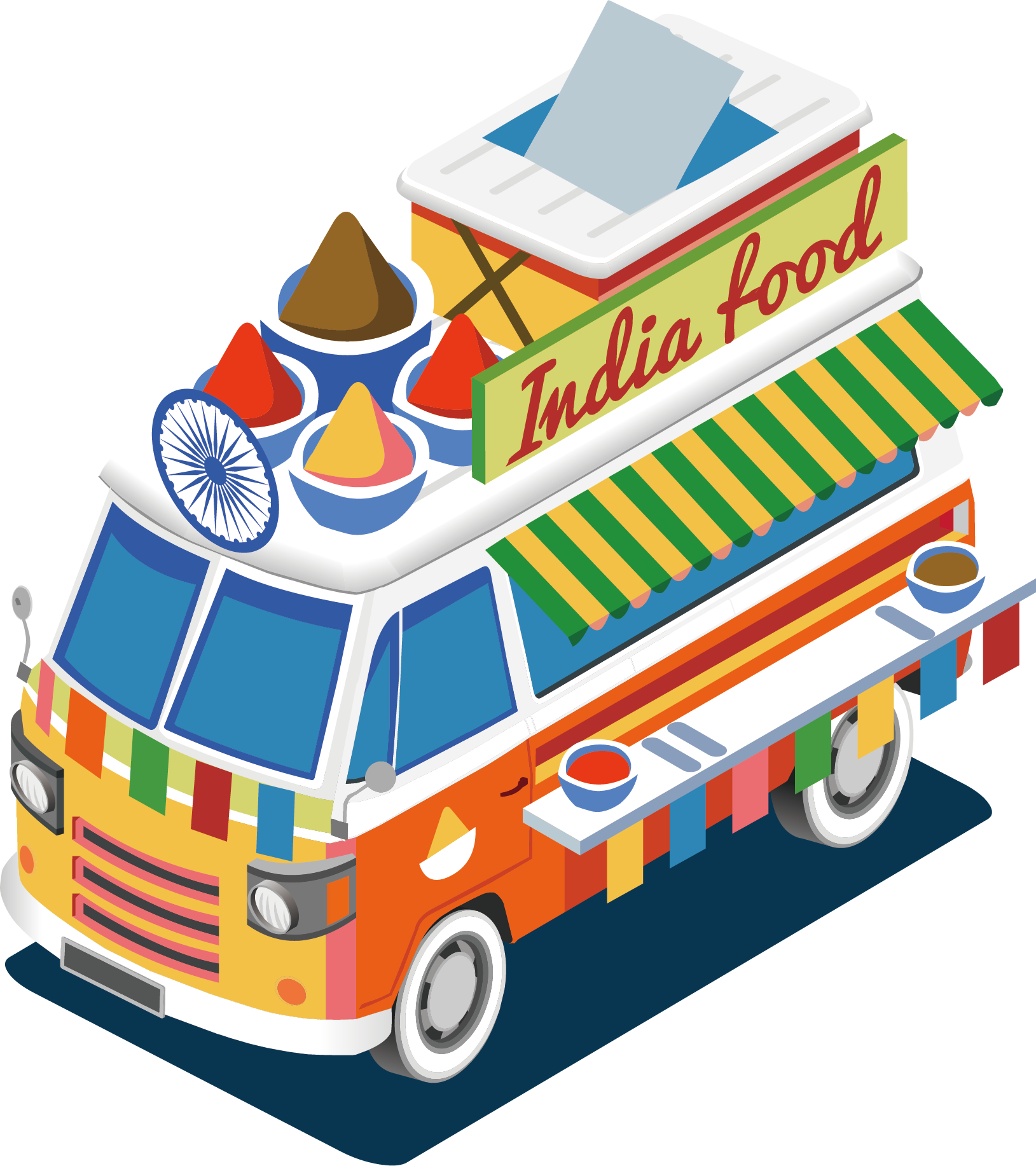 Street Food Barbecue Indian Cuisine Food Truck - Food Truck Isometric (1629x1834)