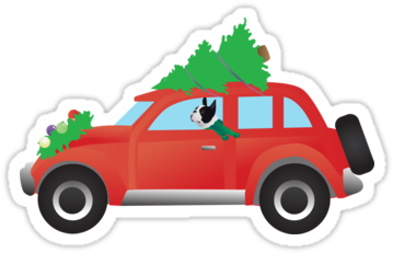 Black Boston Terrier Driving A Red Car With Christmas - Golden Retriever-hund, Der Ein Auto - Baum Auf Die (375x360)