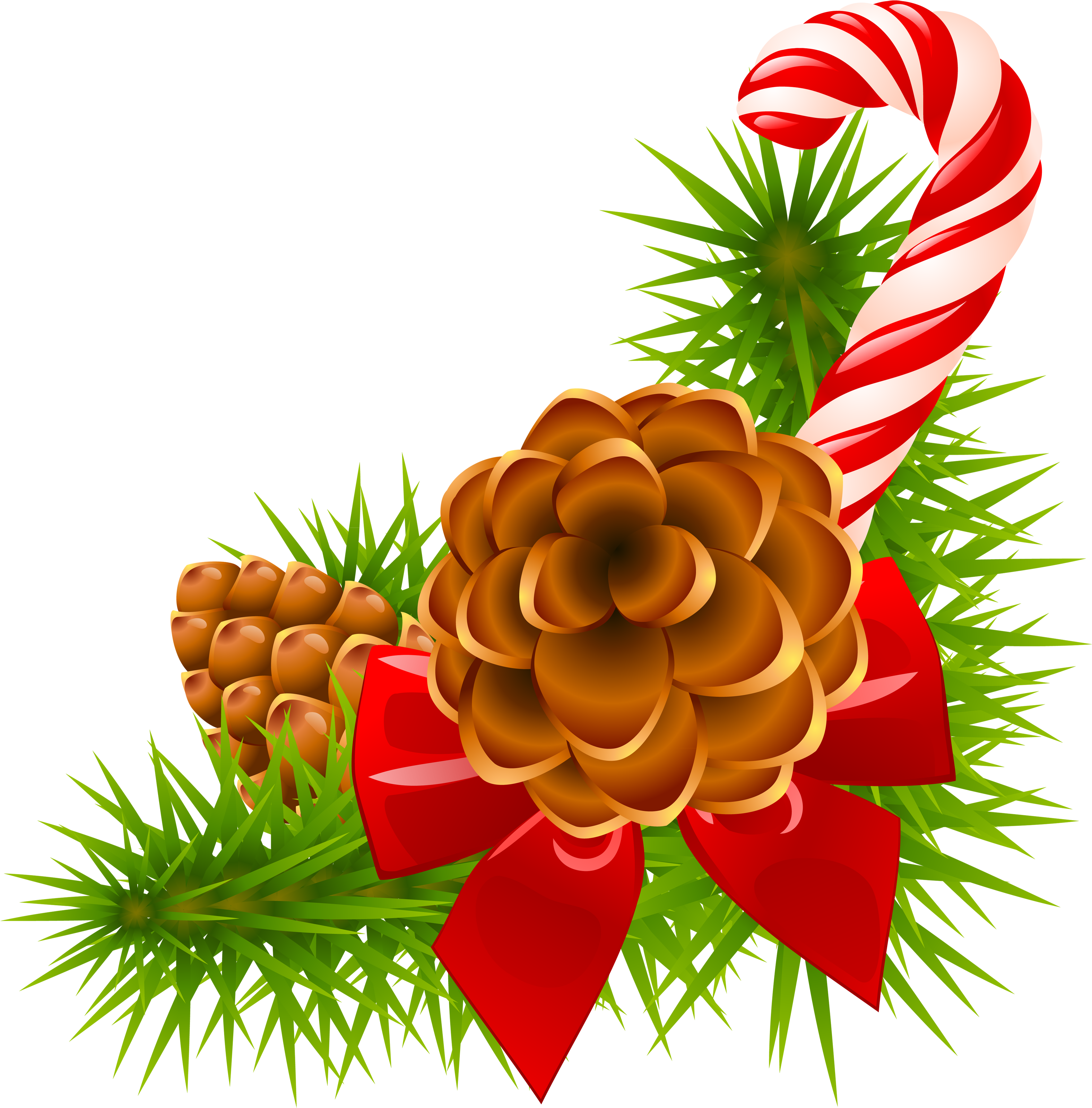 Christmas Pine Branch With Cones And Candy Cane Decor - Christmas Pine Cone Png (3206x3194)