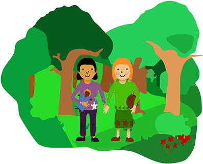 Girls In Forest - Two Girls In Cartoon In The Forest (400x331)