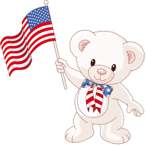 Cute White Baby Bear With American Flag - Stickers Ourson Noeud (500x500)