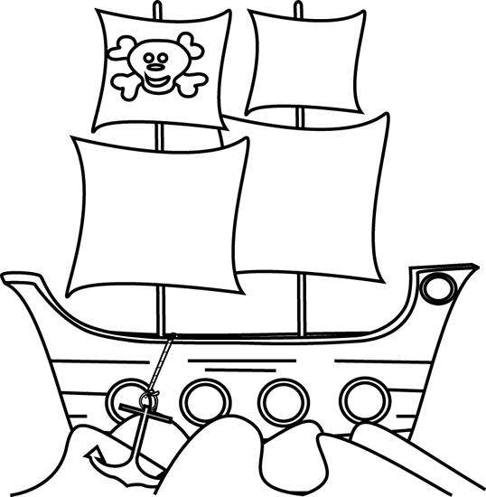Black And White Pirate Ship Clip Art - Pirate All About Me (538x550)