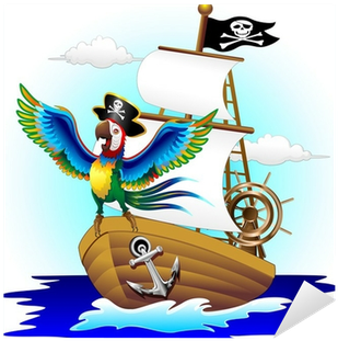 Pappagallo Su Nave Pirata Cartoon Pirate Macaw Parrot - Parrot (400x400)