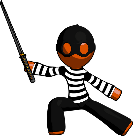 Orange Thief Man With Ninja Sword Katana In Defense - Katana (779x800)