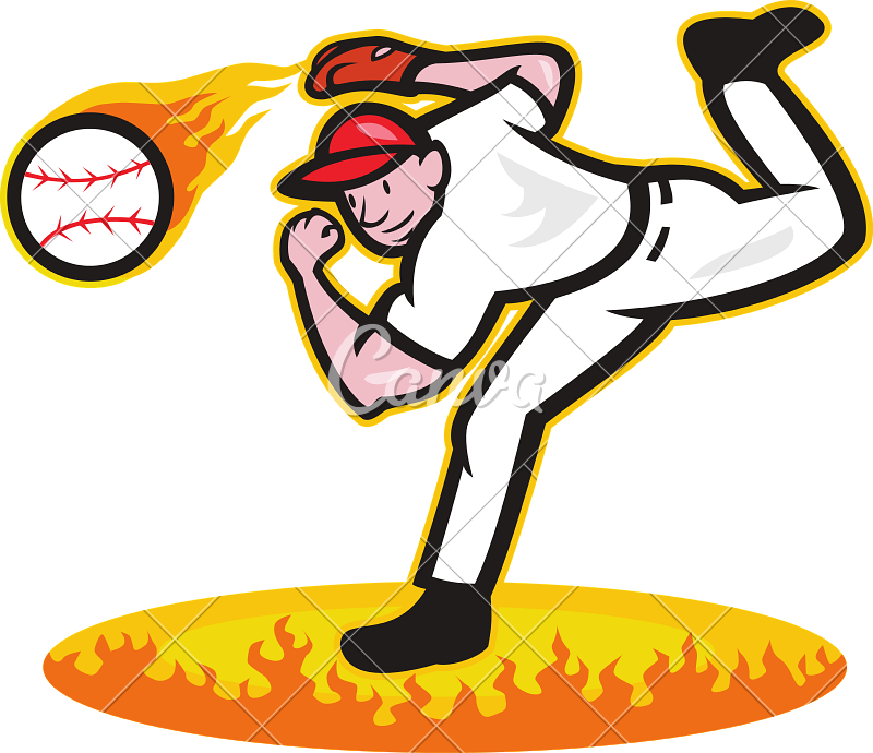 Baseball Pitcher Throwing Ball On Fire - Baseball Player Pitcher Cartoon (800x690)