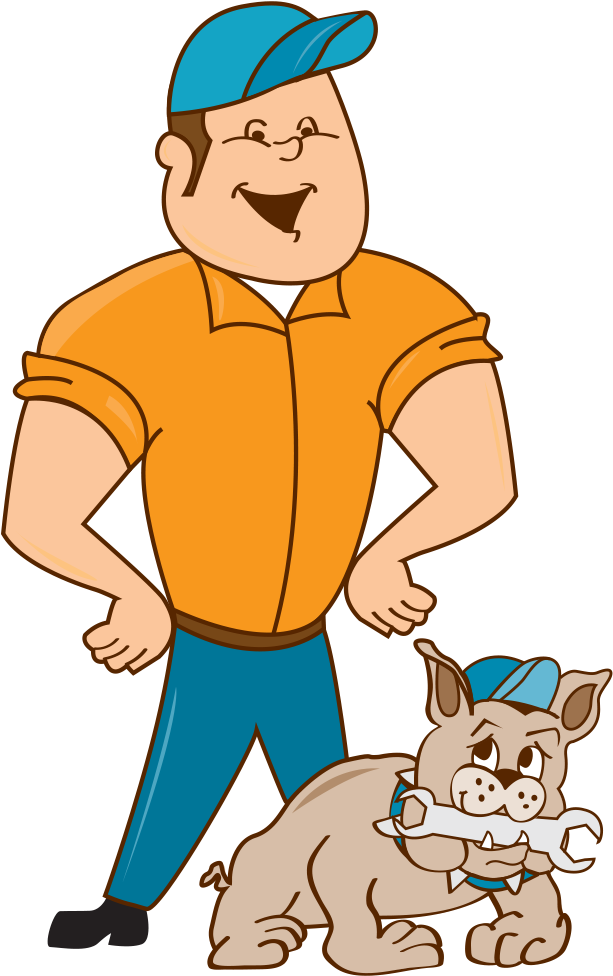 Oshkosh Heating And Air Mascots Of Technician And Bulldog - Oshkosh (635x999)