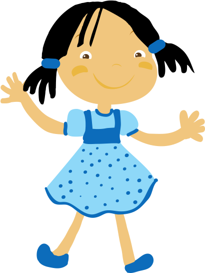 Clipart Mavi Benekli Elbiseli Kız Çocuğu - Child (494x600)