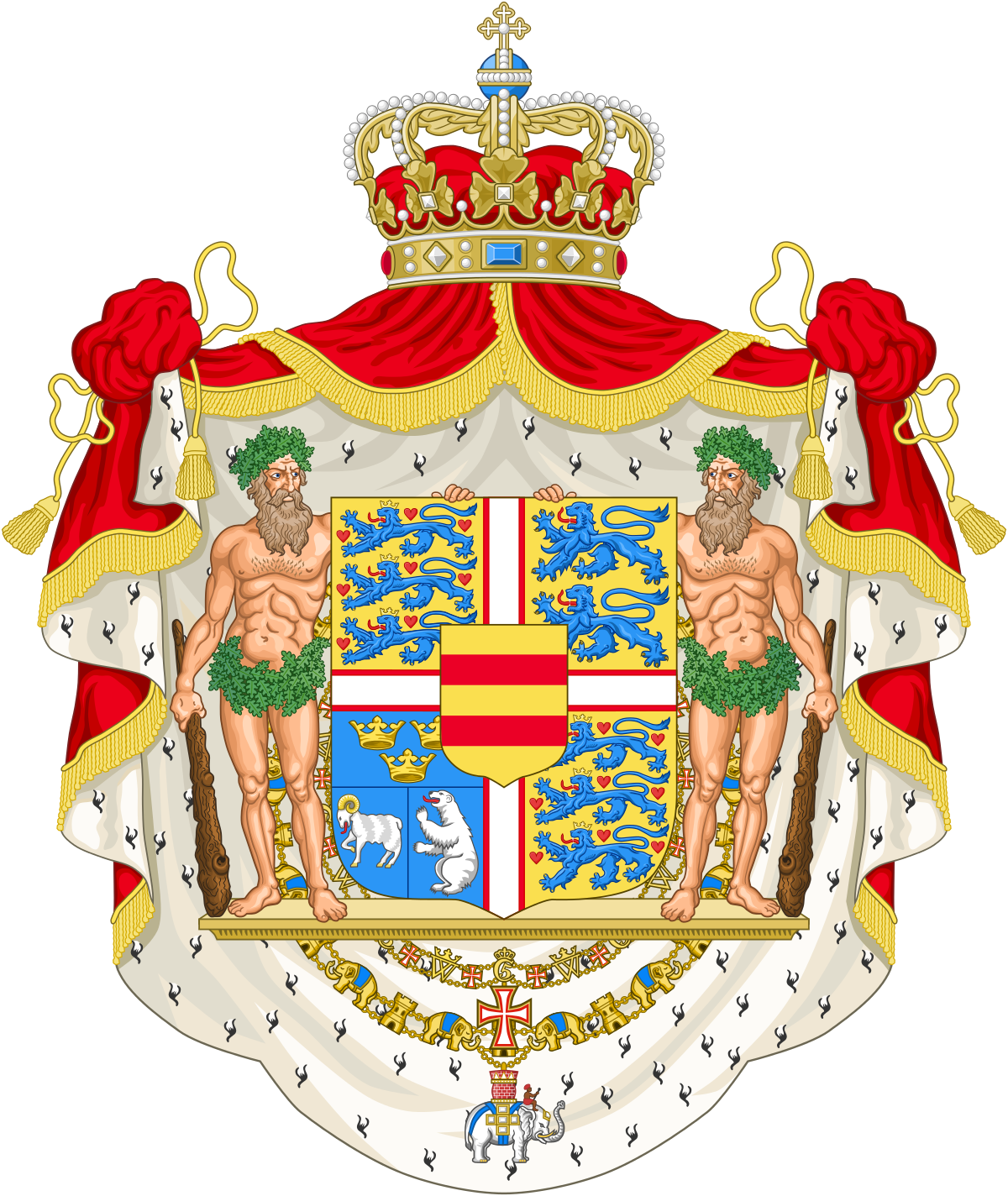 Royal Coat Of Arms Of Denmark - Bonaparte Coat Of Arms (1200x1424)