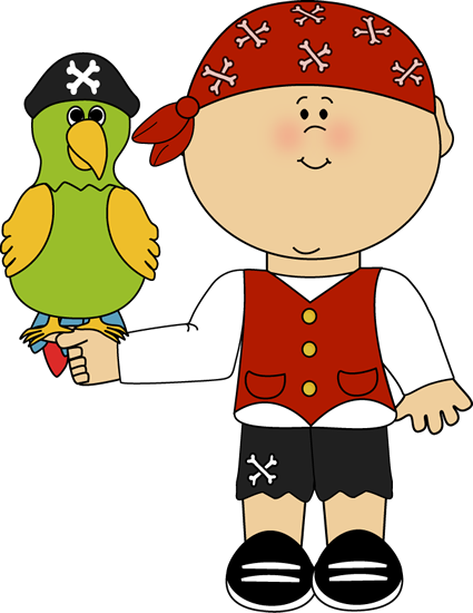 Pirate With Parrot Clip Art Image Boy Pirate With A - Clip Art (425x550)