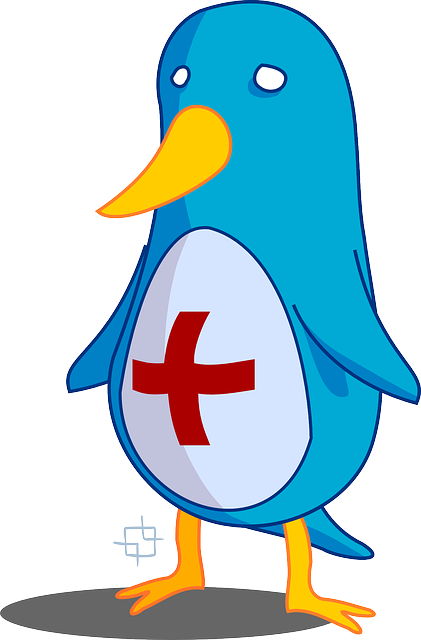 Blue, Penguin, Red Cross, Medic, Help - Cartoon Doctor Bird (421x640)
