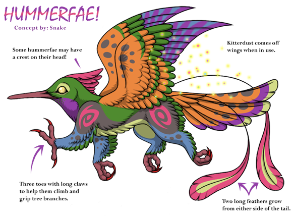 Hummerfae Are Highly Energetic, Cat Sized Hummingbird - Illustration (600x450)