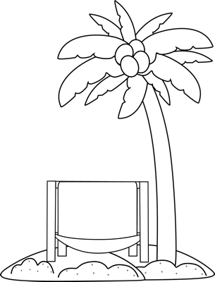 Black And White Beach Chair And Palm Tree Clip Art - Beach Clipart Black And White Transparent (305x400)