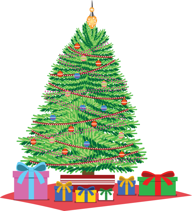 Christmas Tree Clipart Gift Clipart - Christmas Tree With Presents Under It Drawing (620x678)