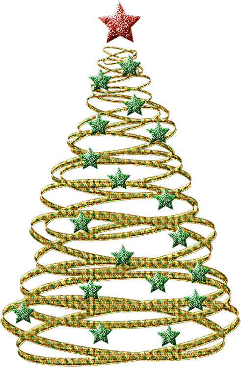Transparent Gold Christmas Tree With Green Stars Png - Black And White Christmas Tree Clipart (510x764)