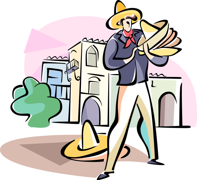 Vector Illustration Of Hat Merchant Selling Mexican - Vector Illustration Of Hat Merchant Selling Mexican (764x700)