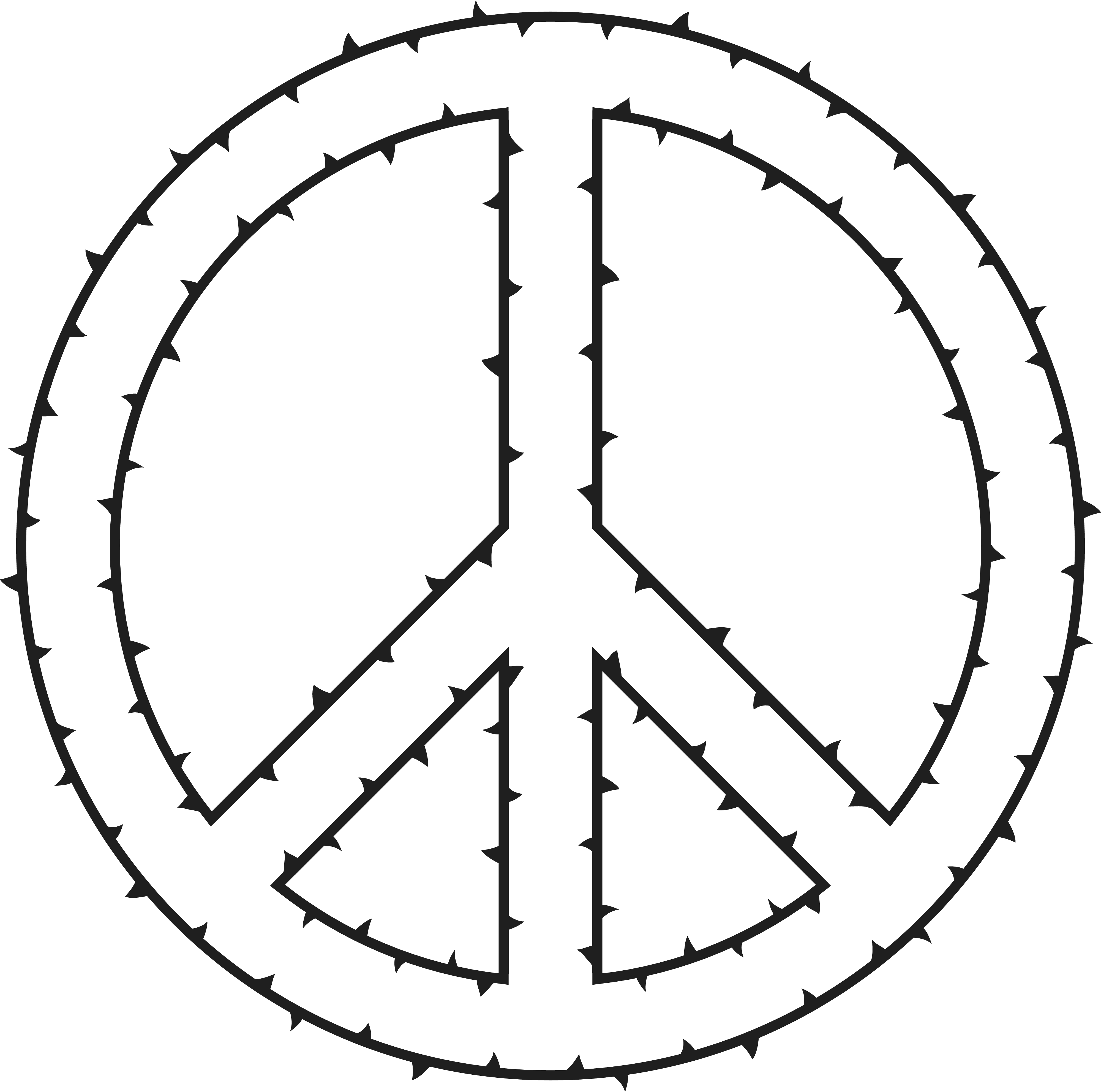 Free Clipart Of A Peace Symbol Made Of Thorns - Transparent Background Peace Sign Outline (4000x3967)