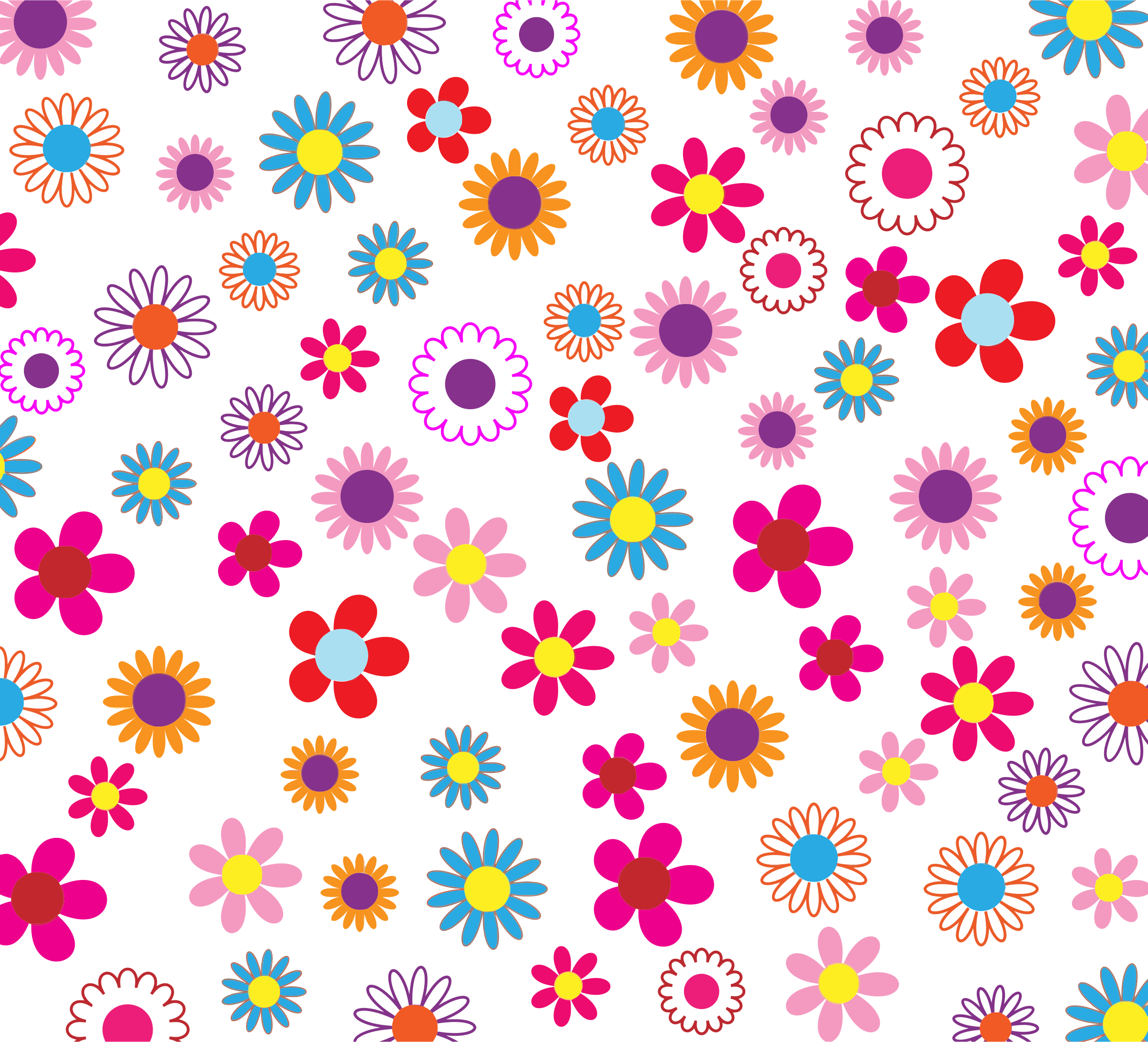 Pink Flower Clipart Colorful Pencil And In Color Border - Retro Flowers Shower Curtain (2400x2180)