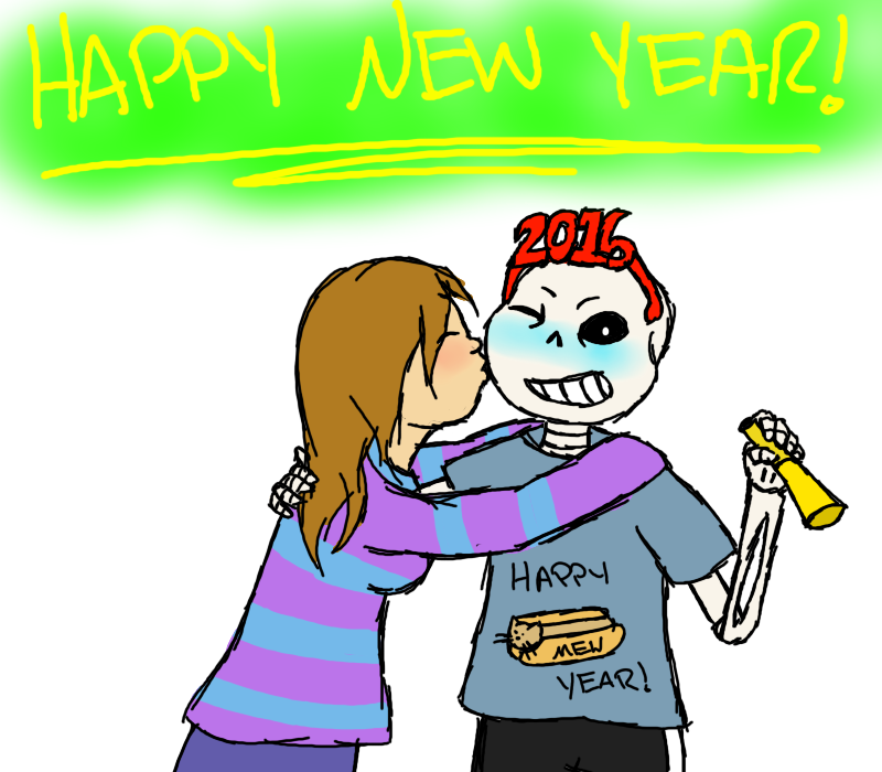Happy New Year From Frisk And Sans By Jessironi - Cartoon (800x700)