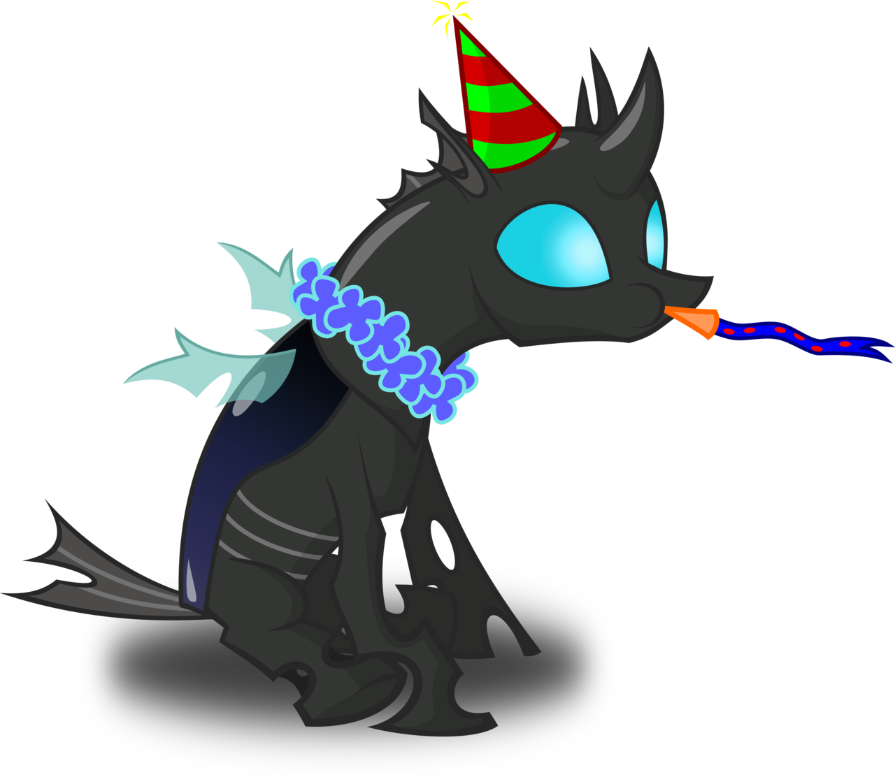 Zimvader42, Changeling, Hat, Lei, New Years Eve, Noisemaker, - Mlp Party Changeling (1280x1112)