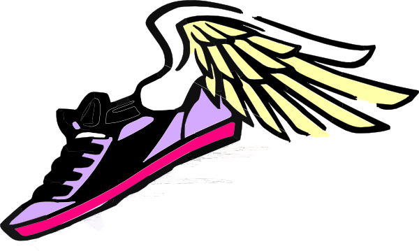 Pix For Track Shoes With Wings Clip Art Library - Running Shoe Clipart (600x359)