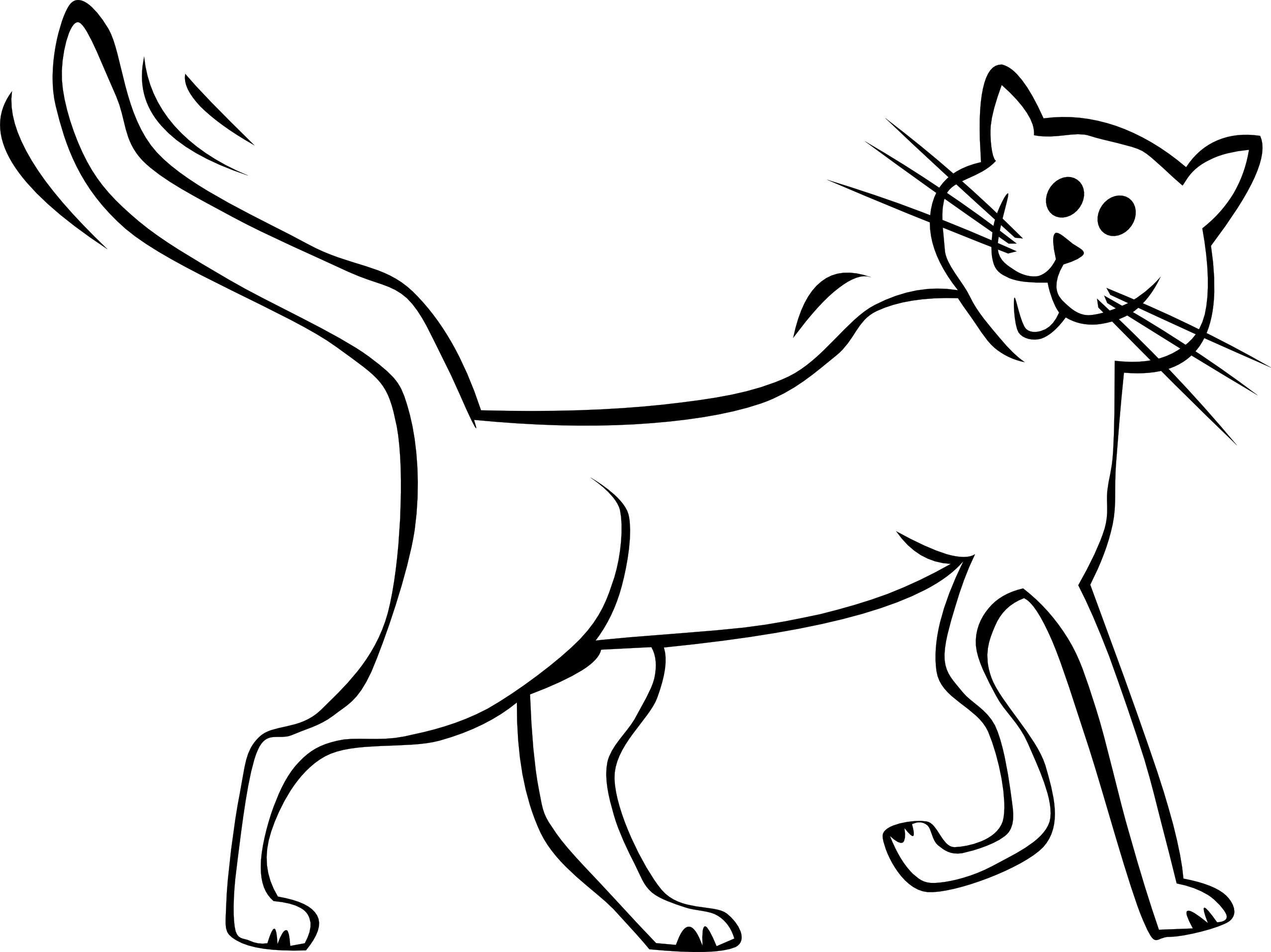Clipart Of White Cat Cartoon Black And Free Download - Cartoon Picture Of A Cat Black And White (2555x1914)