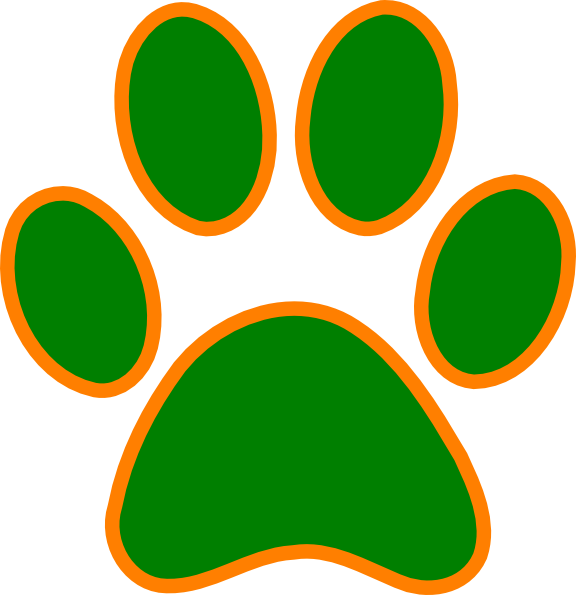 Cougar Paw Print Clip Art Cat G0igvt Clipart - Orange And Green Paw Print (576x595)