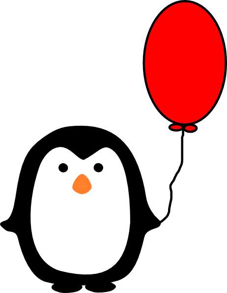 Cartoon Penguin Holding A Balloon (462x596)