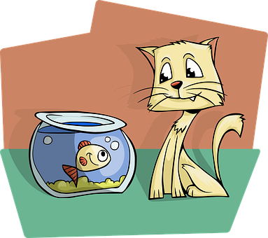 Cat Kitty Aquarium Fish Smile Look Looking - Unexpected Friendships Are The Best Ones (383x340)