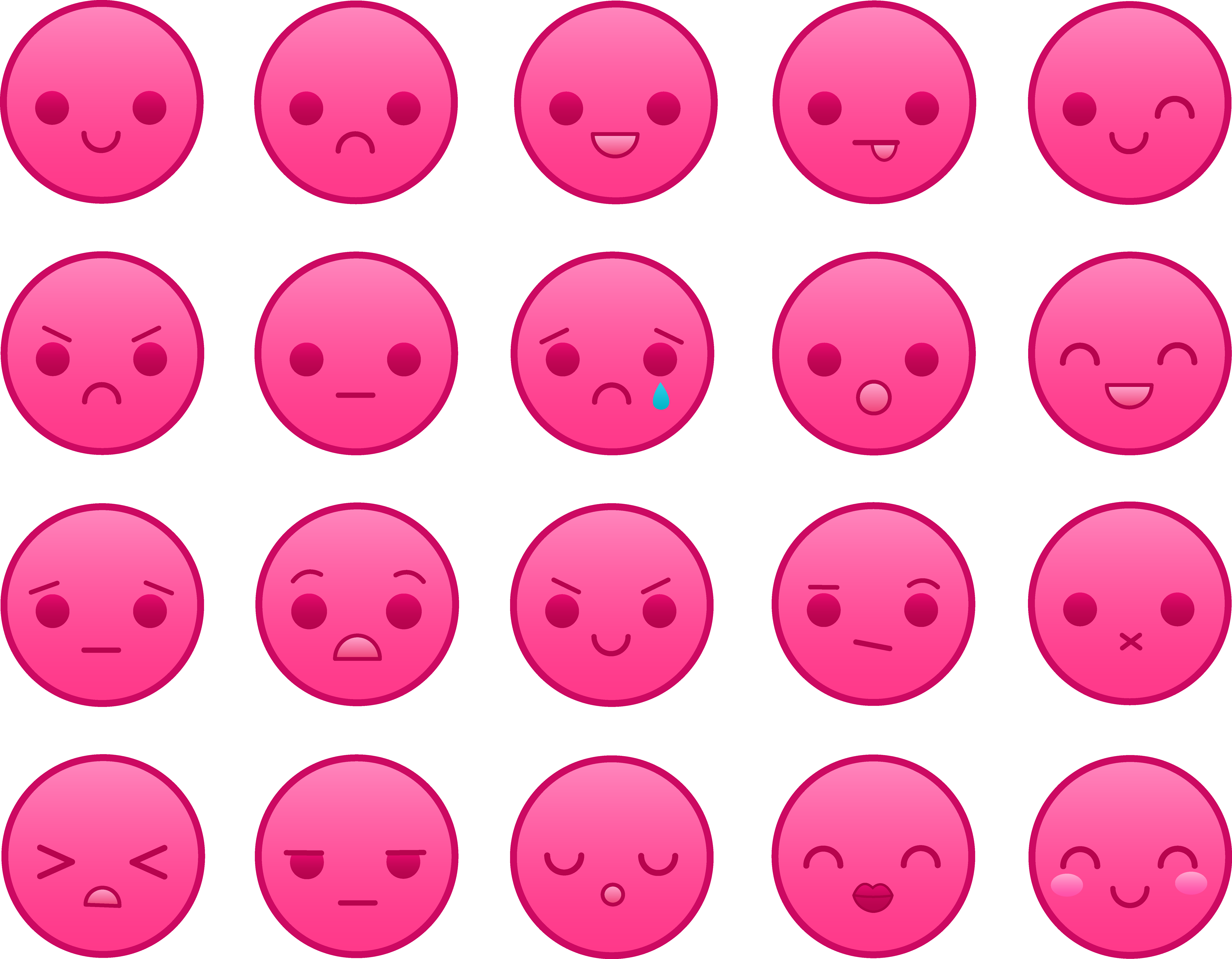 Pink Emoticons Set - Vector Graphics (6763x5262)