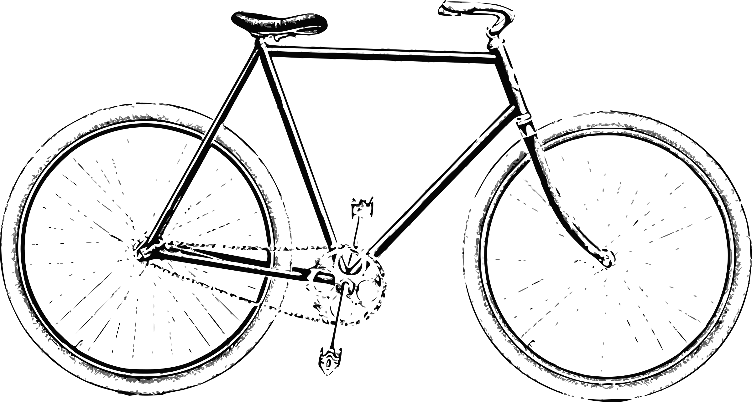 Clipart - Bicycle Line Art (2400x1285)