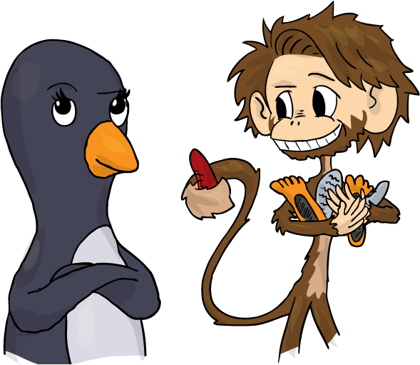 I Can't Seem To Stop Buying Running Shoes I've Got - Cartoon Monkey And Penguin (656x578)