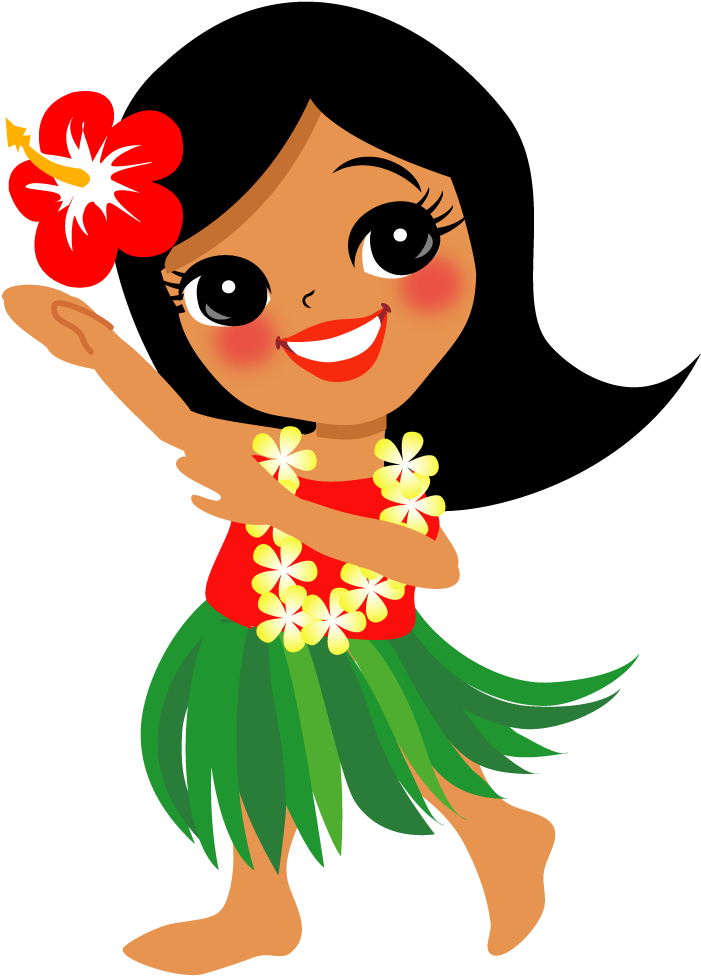 Hawaiian Aloha Tropical - イラスト フラガール 子供 (740x1000)