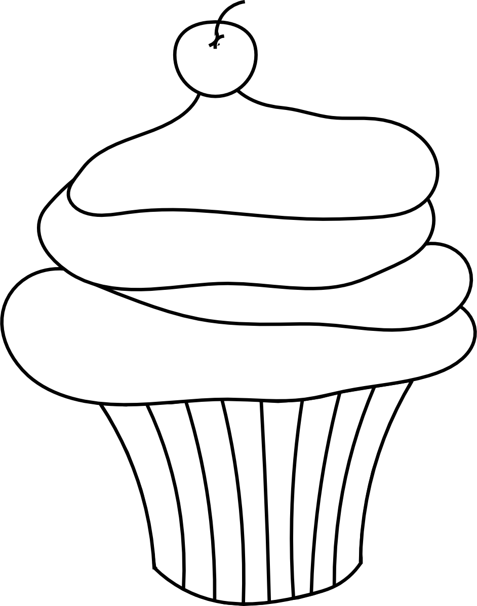 Black And White Cupcake Outline Clip Art - Cupcake Outline Vector Png (942x1196)