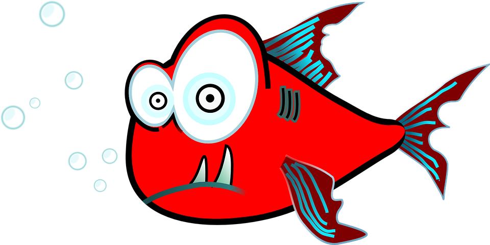 Fish Bubbles Surprise Teeth Eyes Cartoon R - Piranha Clip Art (960x480)