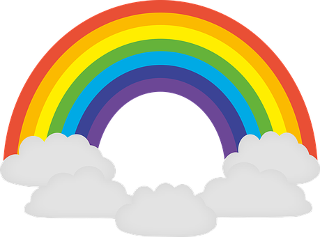 Rainbow, Colorful, Prism, Chromatic - Rainbow And Clouds Png (459x340)