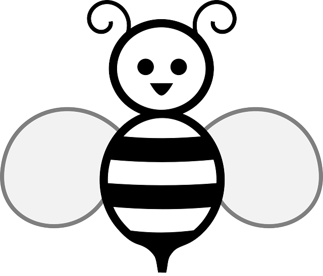 Black And White Bee Clip Art (640x548)